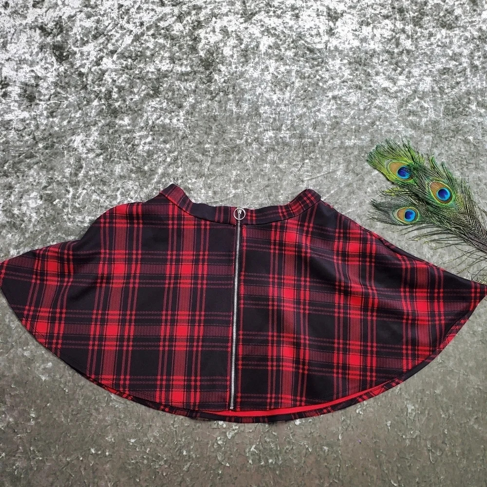 Hot Topic Red Plaid‎ O-Ring Skater Skirt